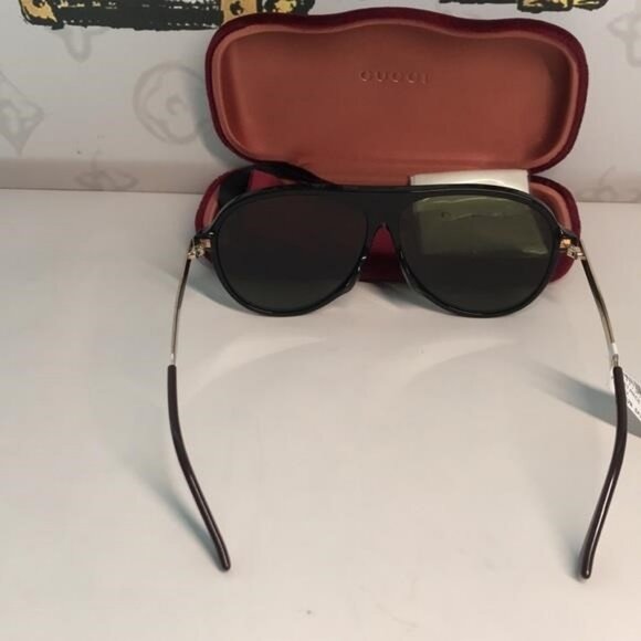 New Authentic  Gucci GG0829SA 002 – Black & Ruthenium Aviator Green Lenses ✨ - Picture 7 of 11